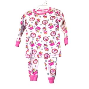 Mon Petit Baby Girl Pink Patterned Pajamas Unicorn Cupcakes 12m EUC